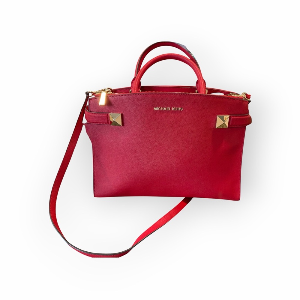NWOT Michael Kors Karla East West Leather Satchel in Scarlet
